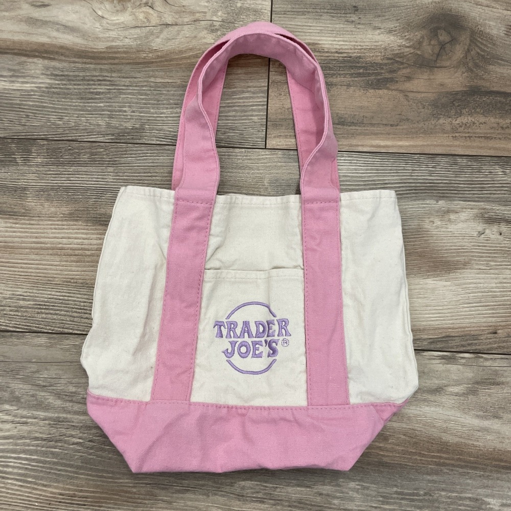 Trader Joe's Mini Pastel Canvas Tote Bag Small Pink Beige Foldable Color‎ Block